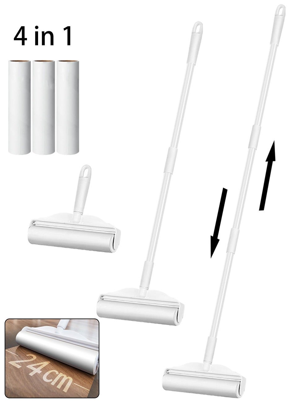 Retractable Lint Roller with 4 Refills,Lint Roller for Clothes,Pet Hair,Floor Dust and Curtain Dust (1 Roll in the Machine and 3 Replacement Refills)