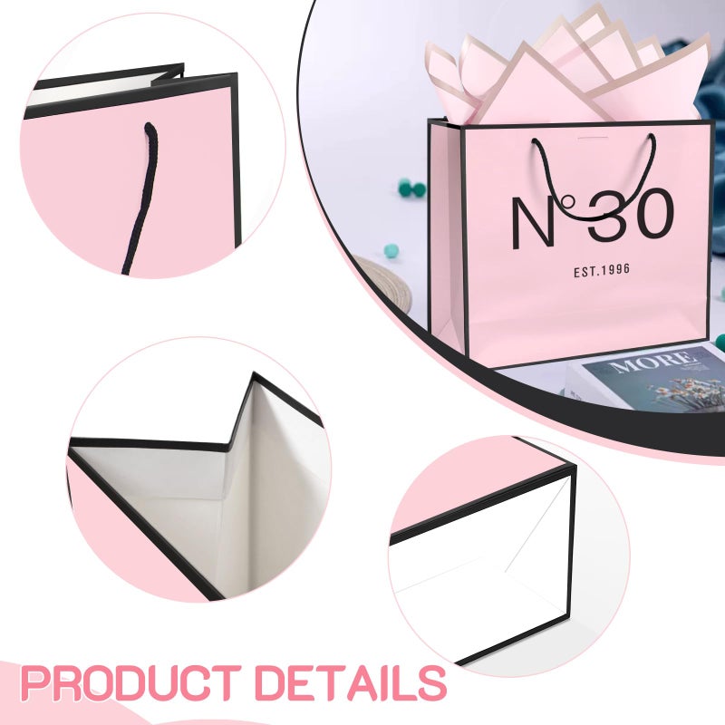 QLSKO 13" Birthday Gift Bag with Card Envelope Sticker Bow Ribbon and Tissue papers for Women Girls Design with Handles,13th-100th (EST.1996 30th, 13" W x 10.5" H x 4.3" D) - Image 4