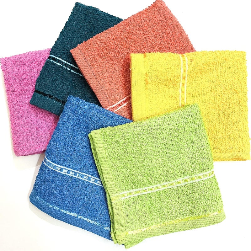 A'SHOP Soft Bright Multicolor Plain Cotton Hankies for Girls, Kids, Women-Set of 6 - Image 1
