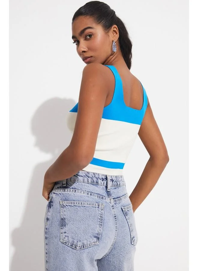 JUNE June Color Block Square Neck Bustier Blue - Ecru