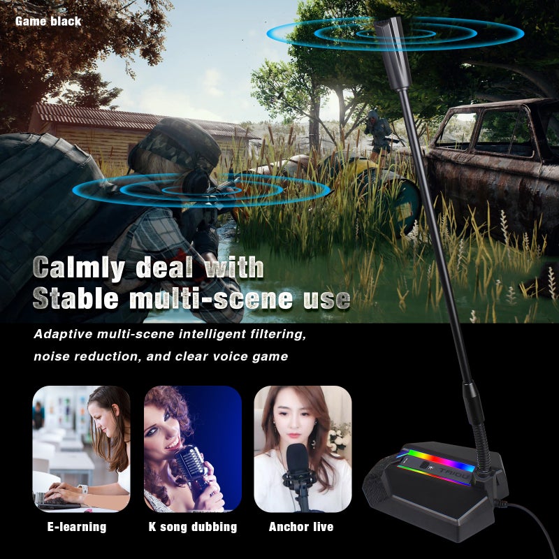 USB Gaming Microphone: Black Metal Gooseneck Adjustable Angle - Noise Reduction Core Accurate Sound Field Positioning - 360° Omnidirectional Pickup for Gaming Broadcast Professional Audio - Image 4