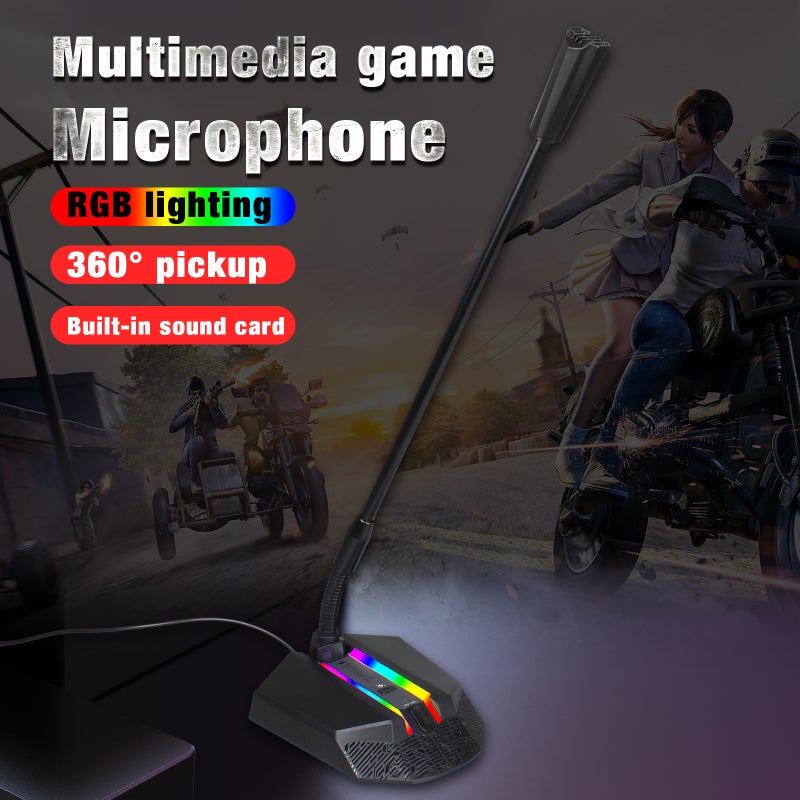 USB Gaming Microphone: Black Metal Gooseneck Adjustable Angle - Noise Reduction Core Accurate Sound Field Positioning - 360° Omnidirectional Pickup for Gaming Broadcast Professional Audio - Image 2