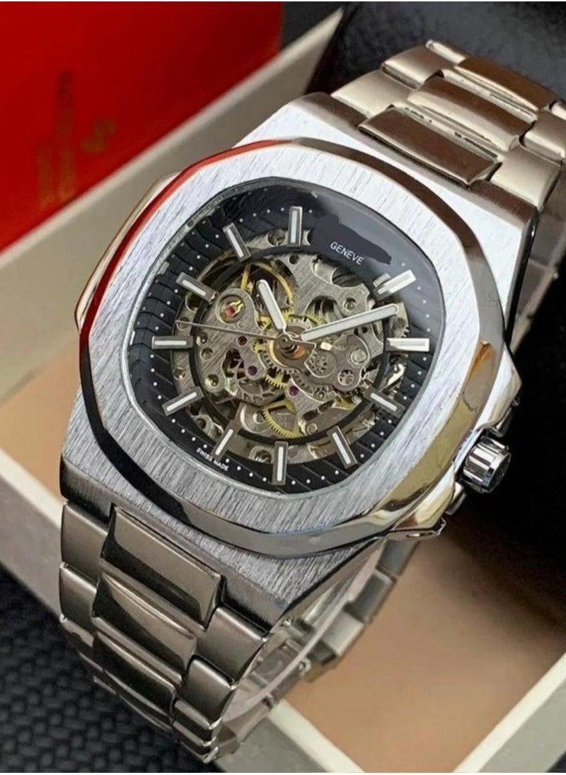 Generic - Men’s wristwatch with a precise Swiss movement, featuring a transparent dial that clearly showcases the inner gear mechanism, adding a touch of luxury and uniqueness. Comes with the original box and warranty. - Image 1