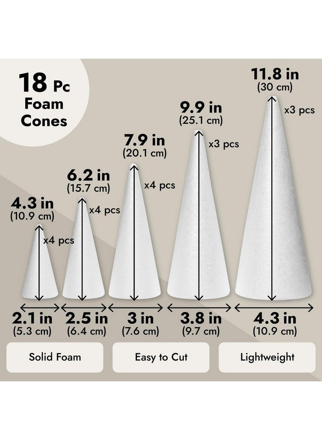 Bright Creations 18 Pack Foam Cones for Crafts, 5 Assorted Sizes for Trees, Holiday Decorations, Handmade Gnomes (White, 4,6,8,10,12") - Image 4