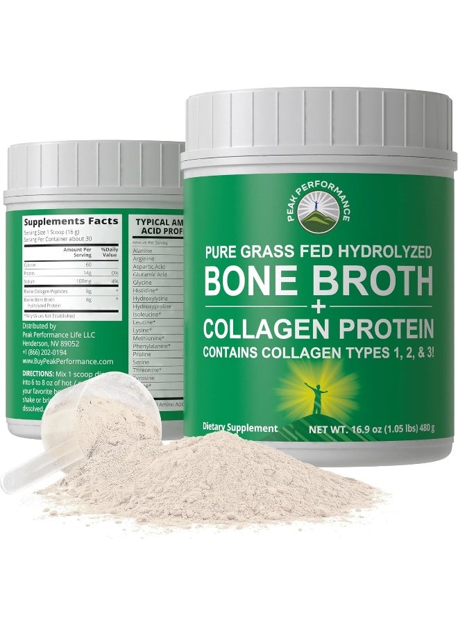 Peak Performance Hydrolyzed Bone Broth And Collagen Unflavored Protein Peptides Powder By - Image 1
