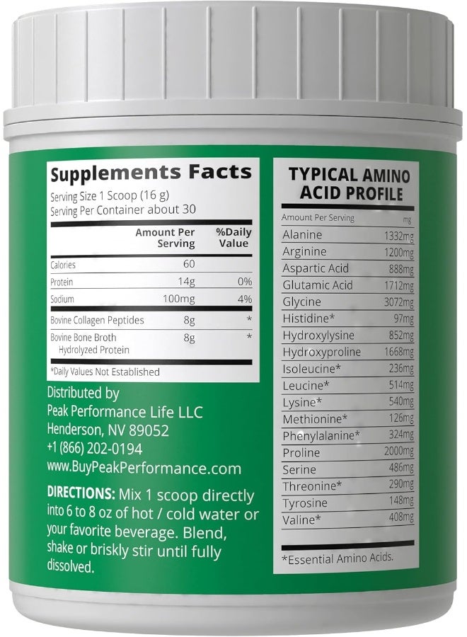 Peak Performance Hydrolyzed Bone Broth And Collagen Unflavored Protein Peptides Powder By - Image 5