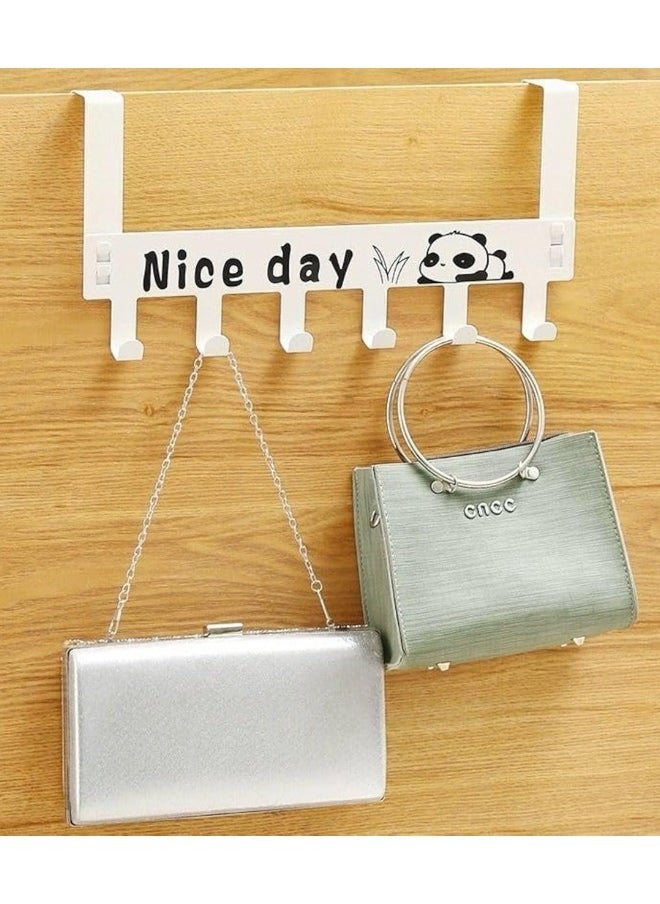 FALMER Door Hanger for Clothes Hanging Over Door Hook Wall Organizer Removable Hook Rack for Hanging Towel Multipurpose Hook Rail Nail-Free 6 Hooks White  - Image 1