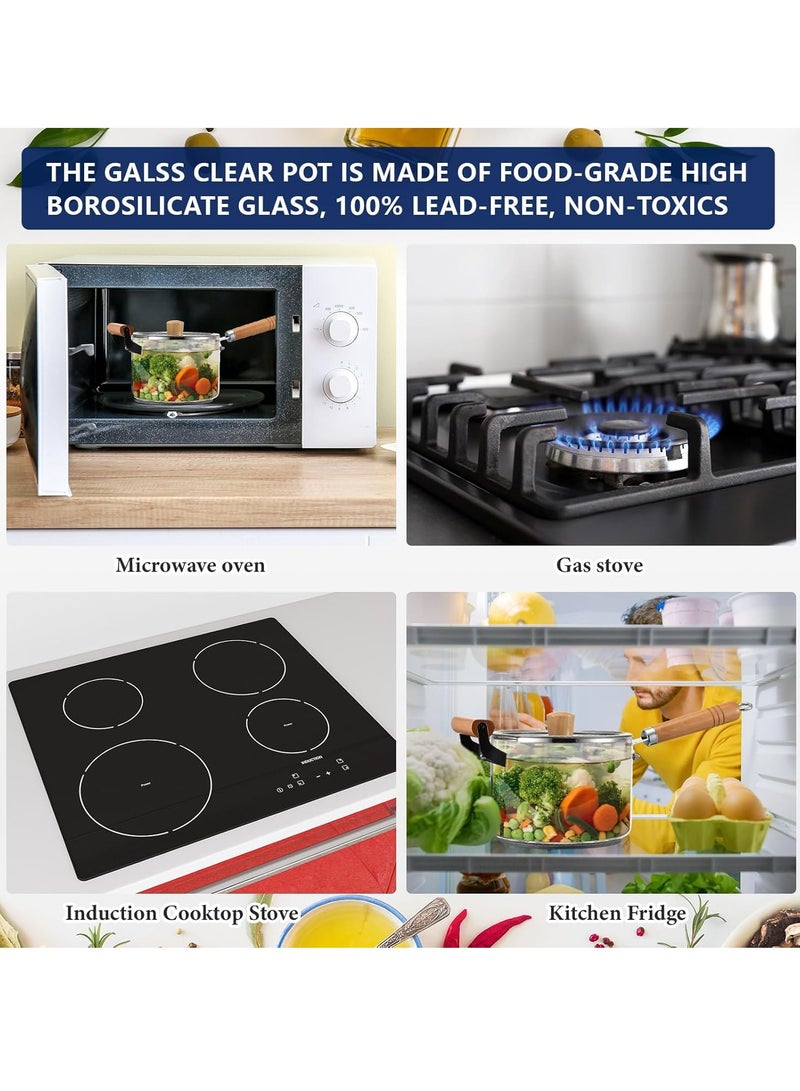 2.5L Glass Pot, Glass Saucepan with Cover, Wooden Handles, Heat-Resistant Glass Stockpot, Clear Cooking Pot for Soups, Sauces, and Stews  - Image 3