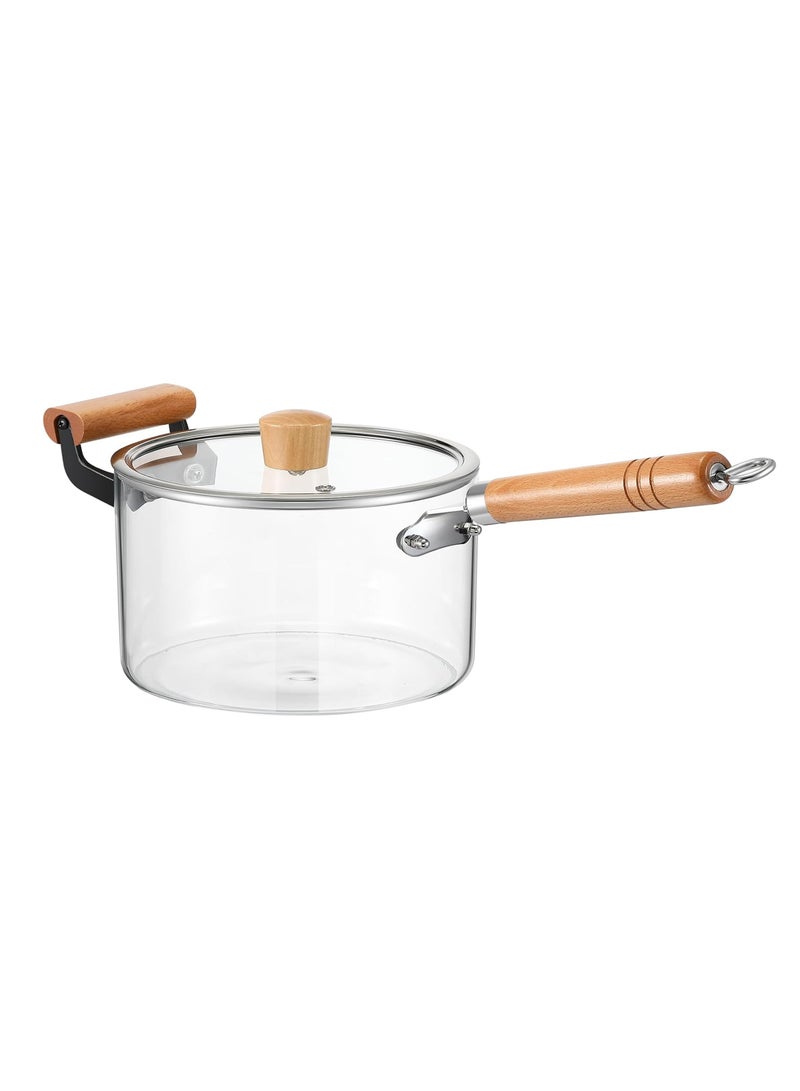 2.5L Glass Pot, Glass Saucepan with Cover, Wooden Handles, Heat-Resistant Glass Stockpot, Clear Cooking Pot for Soups, Sauces, and Stews  - Image 1