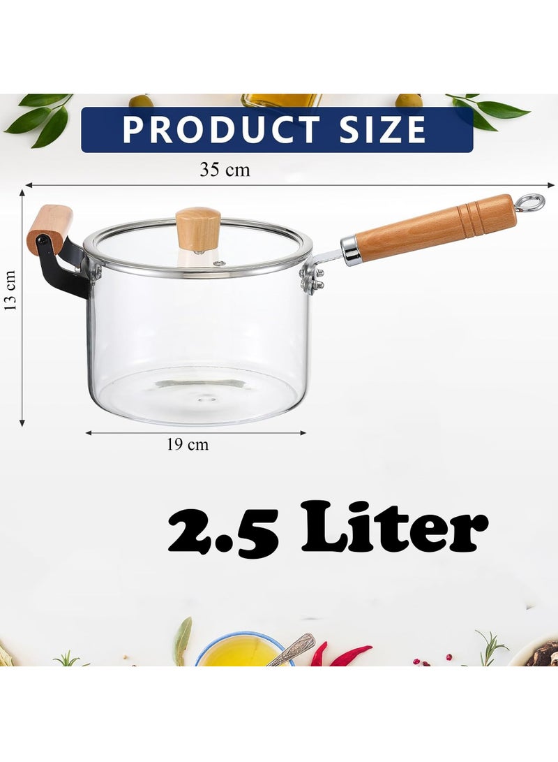 2.5L Glass Pot, Glass Saucepan with Cover, Wooden Handles, Heat-Resistant Glass Stockpot, Clear Cooking Pot for Soups, Sauces, and Stews  - Image 2