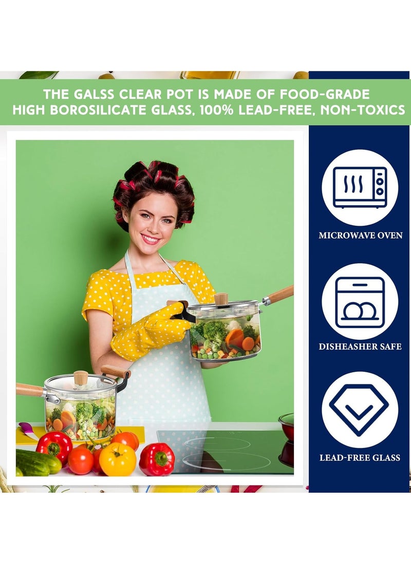 3.5L Glass Pot, Glass Saucepan with Cover, Wooden Handles, Heat-Resistant Glass Stockpot, Clear Cooking Pot for Soups, Sauces, and Stews - Image 3