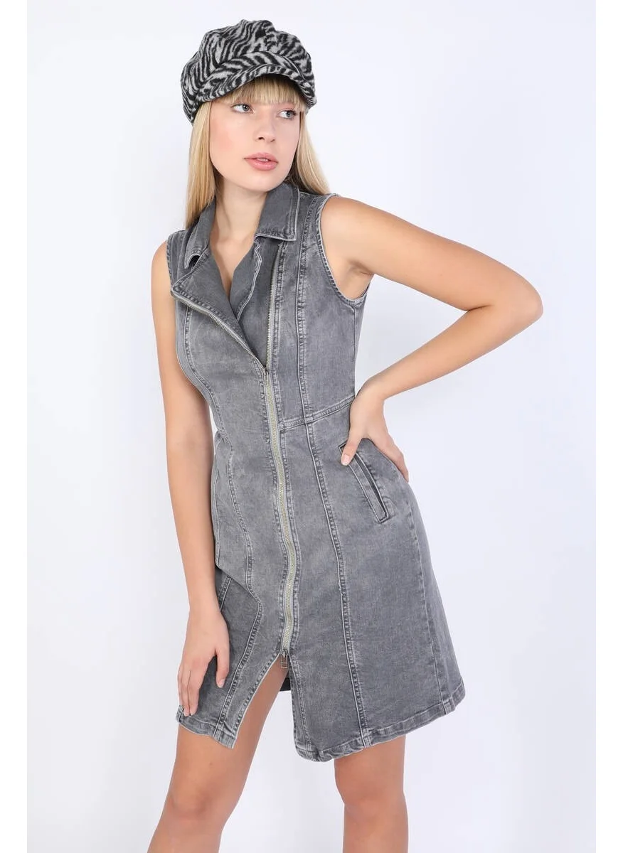 باني جينز Women's Gray Zippered Jeans Dress