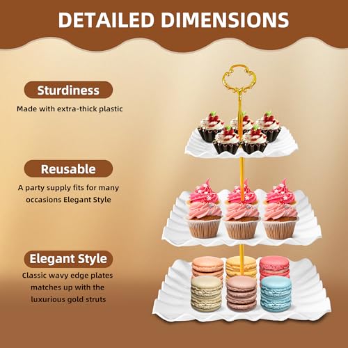 DIDROOM 10 Pack Dessert Table Display Set - 4 x Three-Tier Square Cupcake Stands and 6 x Serving Trays, Elegant Tableware for Cakes, Cupcakes, Pastries, and Snacks, Perfect for Parties (Black) - Image 4