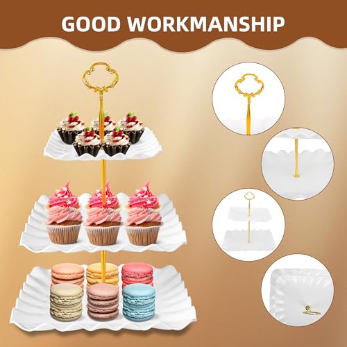 DIDROOM 10 Pack Dessert Table Display Set - 4 x Three-Tier Square Cupcake Stands and 6 x Serving Trays, Elegant Tableware for Cakes, Cupcakes, Pastries, and Snacks, Perfect for Parties (Black) - Image 5