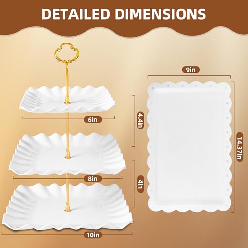 DIDROOM 10 Pack Dessert Table Display Set - 4 x Three-Tier Square Cupcake Stands and 6 x Serving Trays, Elegant Tableware for Cakes, Cupcakes, Pastries, and Snacks, Perfect for Parties (Black) - Image 2