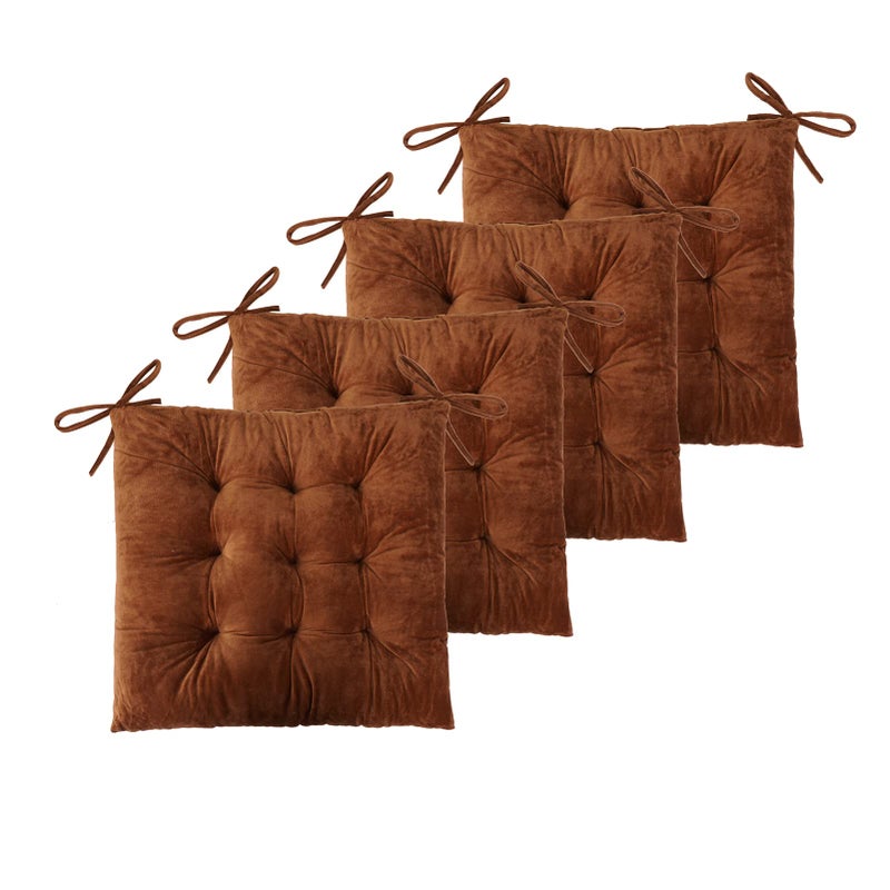 ELFJOY Set of 4 Square Chair Pads Indoor Seat Cushions Pillows with Ties Thick Soft Seat Cushion for Kitchen Dining Office Chair 18 Coffee