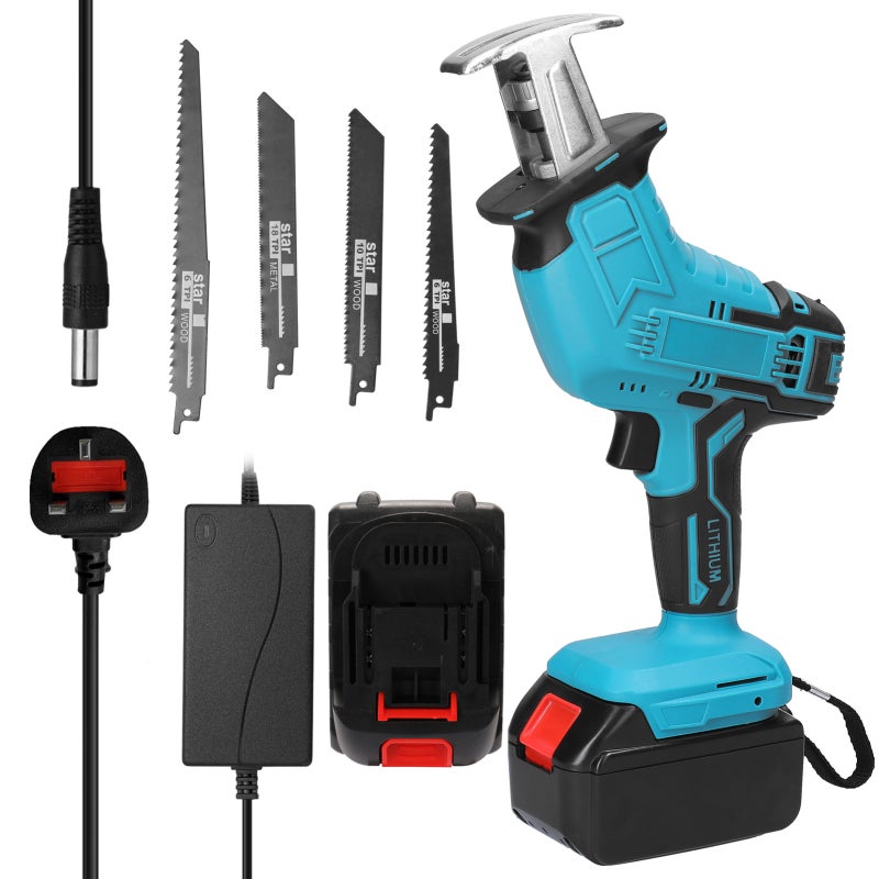 Cordless Reciprocating Saw: Rechargeable Battery Powered, Longer Running Time - Stepless Speed Change, Keyless Quick-Lok Blade Clamp for Wood Metal Plastic Cutting, Dark Work Spaces - Image 1