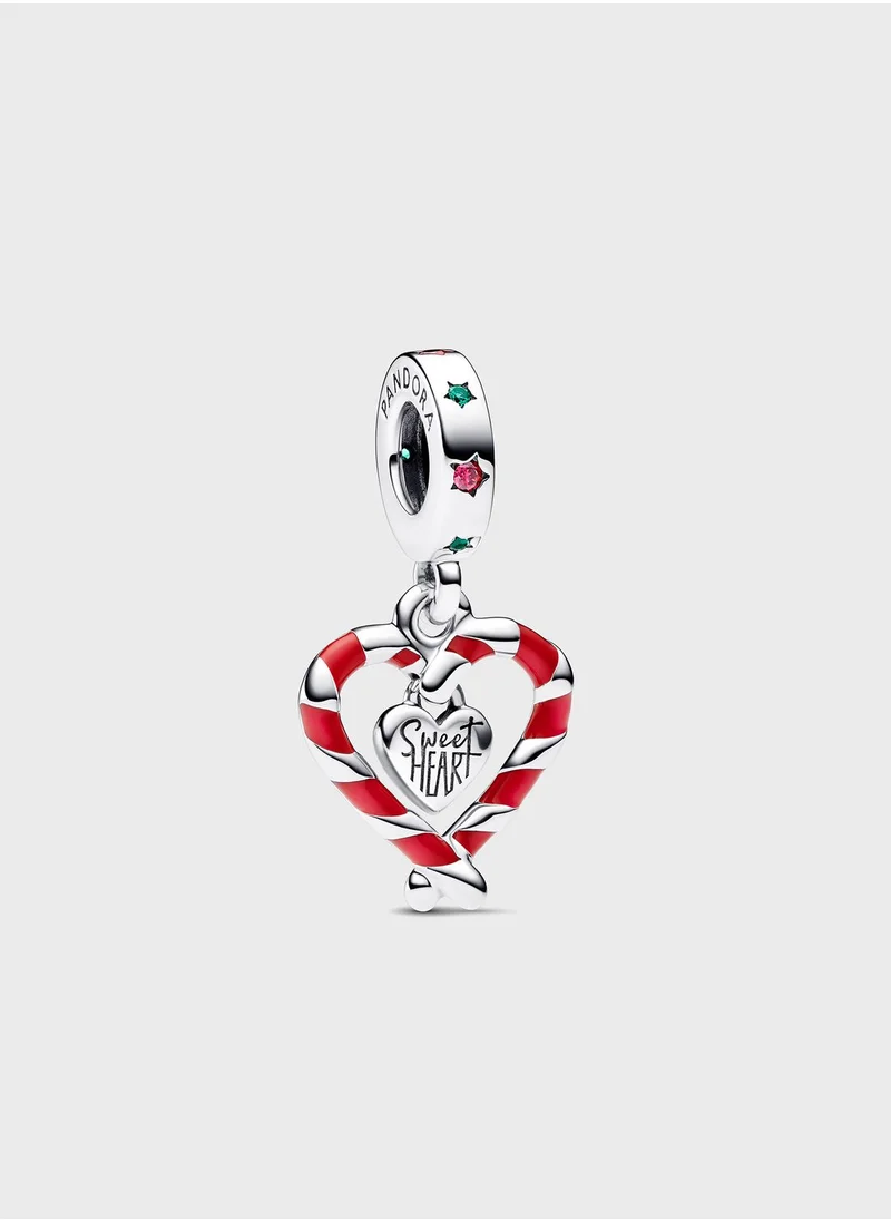 PANDORA Double Candy Cane Heart Christmas Dangle Charm