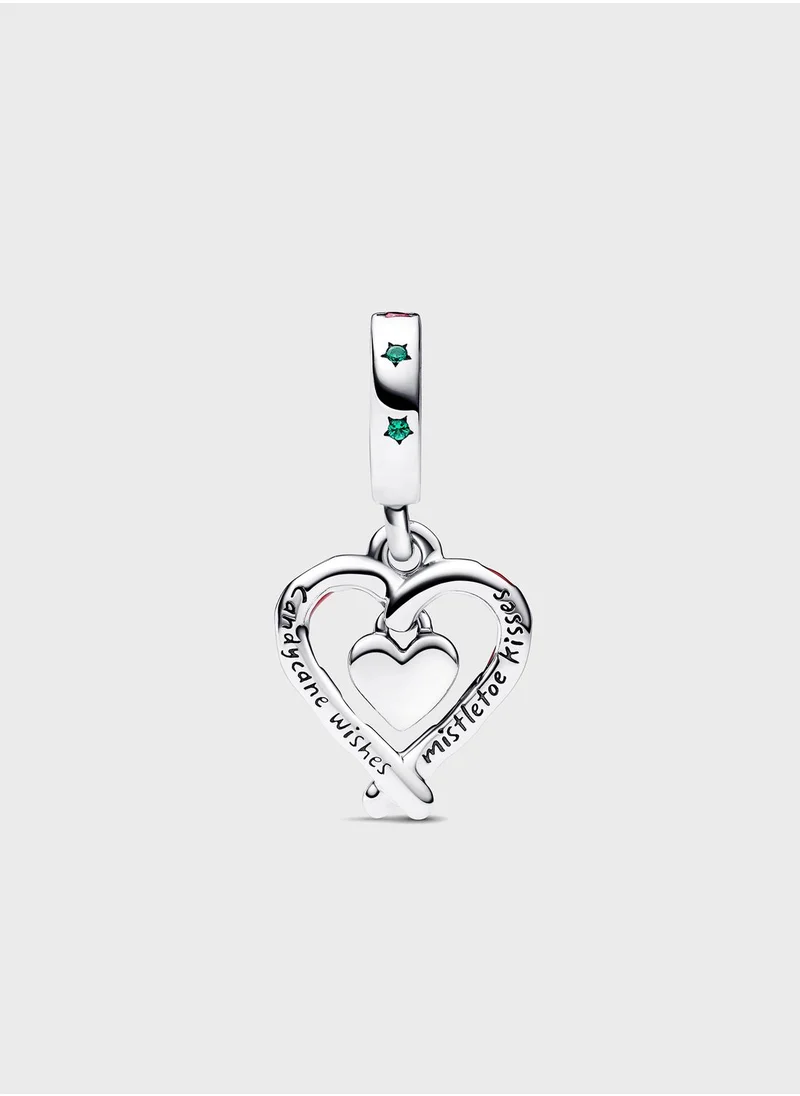 PANDORA Double Candy Cane Heart Christmas Dangle Charm