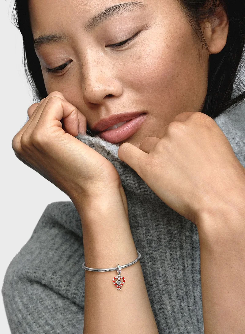 PANDORA Double Candy Cane Heart Christmas Dangle Charm