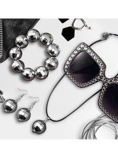 Excefore 1970s Disco Accessories Disco Set, 5 Pcs Disco Costumes Set, Afro Wig Disco Ball Earrings Necklace Bracelet and Sunglasses for Women Daily (Black + Silver)  - Image 4