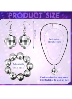 Excefore 1970s Disco Accessories Disco Set, 5 Pcs Disco Costumes Set, Afro Wig Disco Ball Earrings Necklace Bracelet and Sunglasses for Women Daily (Black + Silver)  - Image 2