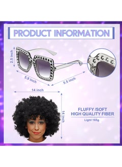 Excefore 1970s Disco Accessories Disco Set, 5 Pcs Disco Costumes Set, Afro Wig Disco Ball Earrings Necklace Bracelet and Sunglasses for Women Daily (Black + Silver)  - Image 3