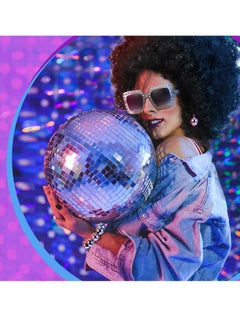 Excefore 1970s Disco Accessories Disco Set, 5 Pcs Disco Costumes Set, Afro Wig Disco Ball Earrings Necklace Bracelet and Sunglasses for Women Daily (Black + Silver)  - Image 5