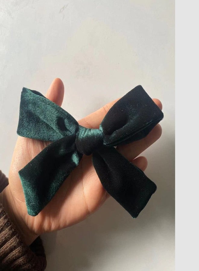 SALOCY Big Hair Bows 5 Inch Velvet Hair Bows Hair Clips for Baby Girls (Dark Green-2) - Image 4