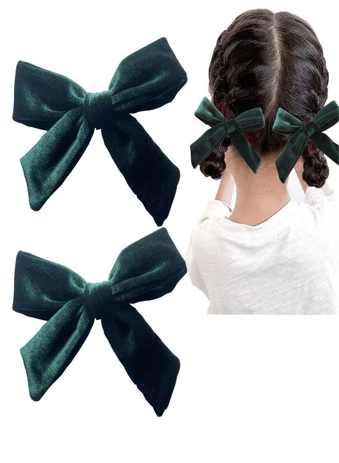 SALOCY Big Hair Bows 5 Inch Velvet Hair Bows Hair Clips for Baby Girls (Dark Green-2) - Image 1