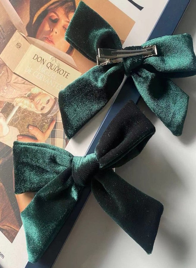 SALOCY Big Hair Bows 5 Inch Velvet Hair Bows Hair Clips for Baby Girls (Dark Green-2) - Image 3