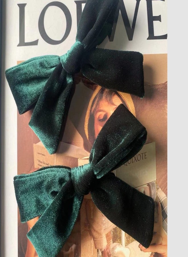 SALOCY Big Hair Bows 5 Inch Velvet Hair Bows Hair Clips for Baby Girls (Dark Green-2) - Image 2