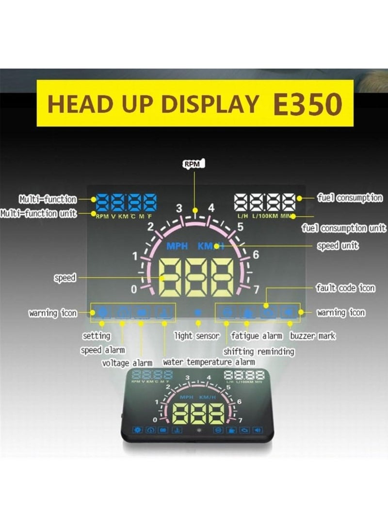Rubik - Car Head Up Display 5.8 Inch Overspeed Alarm OBD2 Interface E350 HUD Car Head Up Display - Image 1