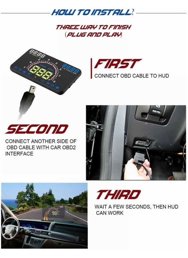 Rubik - Car Head Up Display 5.8 Inch Overspeed Alarm OBD2 Interface E350 HUD Car Head Up Display - Image 1
