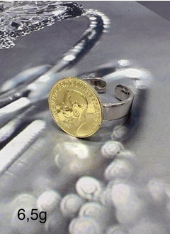 faddyat Women's 925 Sterling Silver Ring with Gold Coin Design - Free Size 
