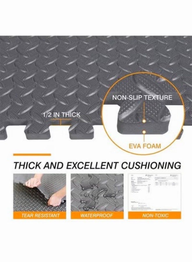 Generic 6/12/24/48PCS Gym Interlocking Exercise Floor Mat Tiles for Gym and Home Exercise Gym Mat, Thick and Soft EVA Foam Floor Padding with Border for Workout Equipment Floor Padding for Kids Baby Play Mat,12mm Thick Playmat for Home and Gym  - Image 5