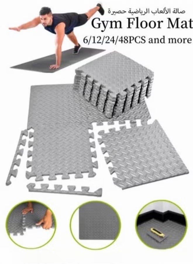Generic 6/12/24/48PCS Gym Interlocking Exercise Floor Mat Tiles for Gym and Home Exercise Gym Mat, Thick and Soft EVA Foam Floor Padding with Border for Workout Equipment Floor Padding for Kids Baby Play Mat,12mm Thick Playmat for Home and Gym  - Image 1