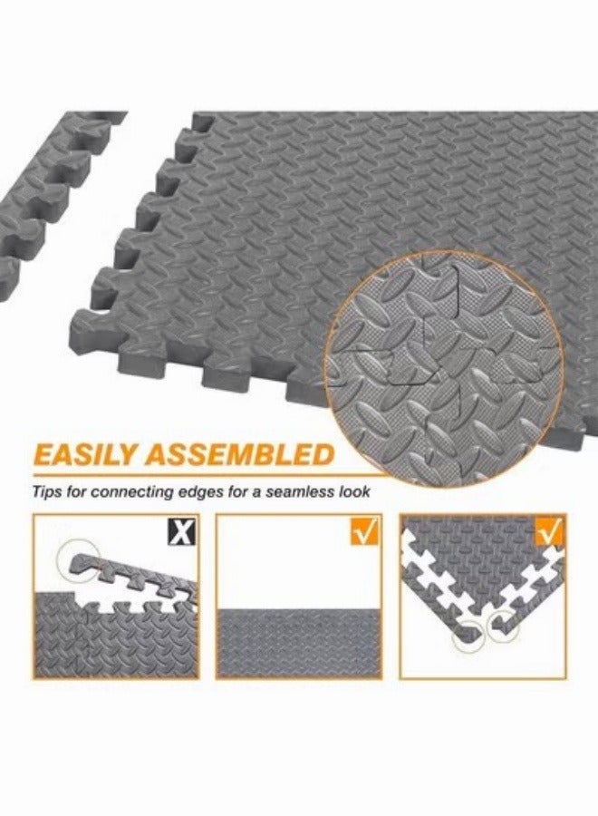 Generic 6/12/24/48PCS Gym Interlocking Exercise Floor Mat Tiles for Gym and Home Exercise Gym Mat, Thick and Soft EVA Foam Floor Padding with Border for Workout Equipment Floor Padding for Kids Baby Play Mat,12mm Thick Playmat for Home and Gym  - Image 3