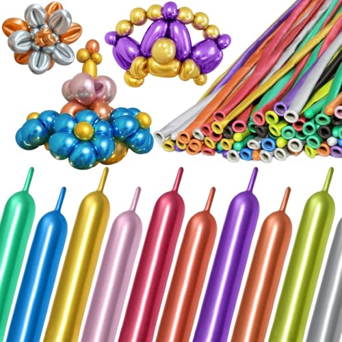 KAWKALSH 260 Metallic Multi Long Balloons for Balloon Garland Thickening Skinny Latex Twisting Animals Modeling Christmas Birthday Wedding Party Festival Decorations 100pcs - Image 1