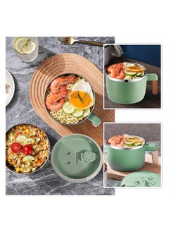 SYOSI Ramen Bowl Set Stainless Steel Ramen Bowl Bowl, Japanese Soup Bowl, 1000 ml Ramen Bowl with Lid, Double Insulated Sealed Bowl, Traditional Japanese Tableware (Green)  - Image 3