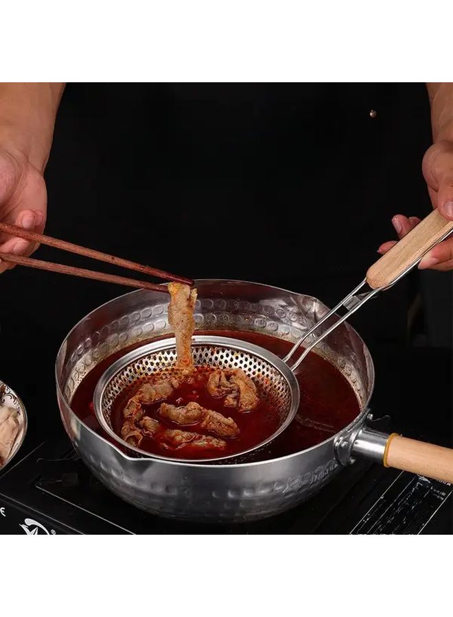 Stainless Steel Skimmer With Wooden Handle 3 In 1 Frying Draining Pasta Strainer - Image 2