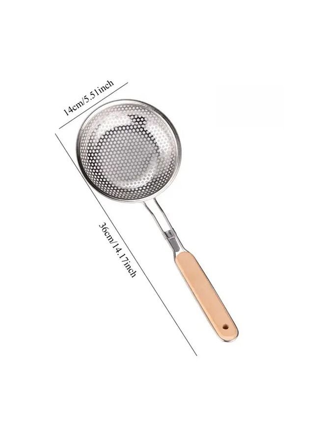 Stainless Steel Skimmer With Wooden Handle 3 In 1 Frying Draining Pasta Strainer - Image 3