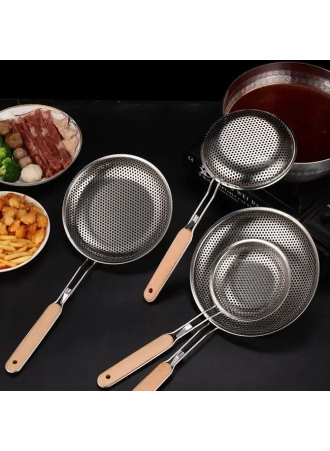Stainless Steel Skimmer With Wooden Handle 3 In 1 Frying Draining Pasta Strainer - Image 1