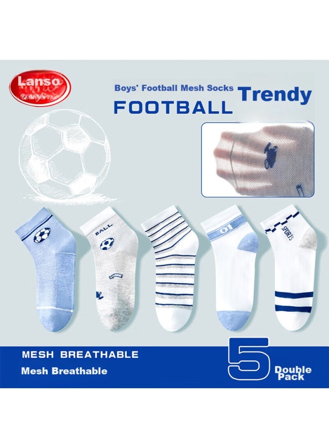 LANG SHA Langsha Children's Socks, Boys' Summer Thin Mesh Socks, Baby Mid-calf Cotton Socks, 5 Pairs, Sports Soccer, XL - Image 1