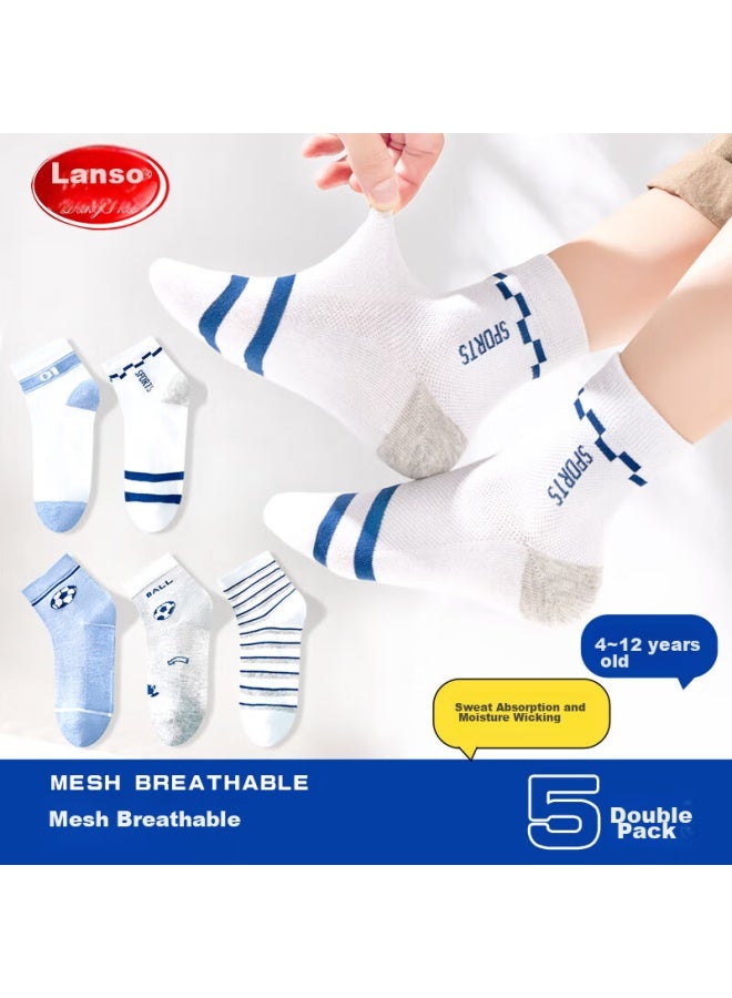 LANG SHA Langsha Children's Socks, Boys' Summer Thin Mesh Socks, Baby Mid-calf Cotton Socks, 5 Pairs, Sports Soccer, XL - Image 2