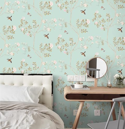 Hopepak Peel & Stick Blue Floral Wallpaper - Self-Adhesive, Removable, Cute for Bedroom, Bathroom, Nursery - 16.1''x78.7'' - Image 2