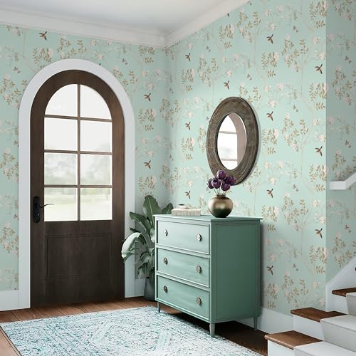 Hopepak Peel & Stick Blue Floral Wallpaper - Self-Adhesive, Removable, Cute for Bedroom, Bathroom, Nursery - 16.1''x78.7'' - Image 3