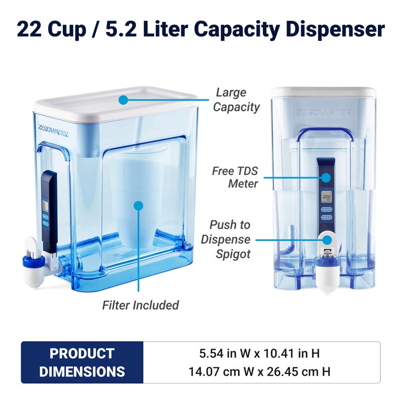 ZeroWater زيرووتر 22 كوب موزع فلتر مياه جاهز للقراءة 5 مراحل مع قراءة فورية - 0 TDS لتحسين طعم مياه الصنبور - معتمد من IAPMO لتقليل الرصاص والكروم وPFOA/PFOS - Image 3