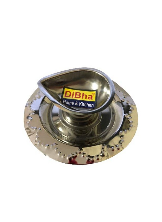 DiBha Aarti Diya Stainless Steel Lamp Holder for Pooja with Small Stand - Image 1