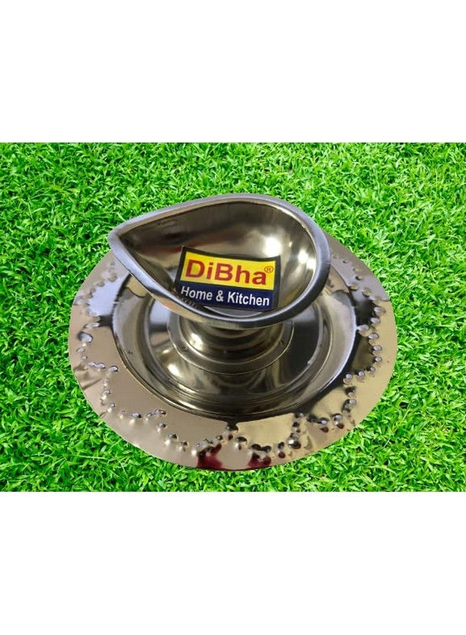 DiBha Aarti Diya Stainless Steel Lamp Holder for Pooja with Small Stand - Image 3